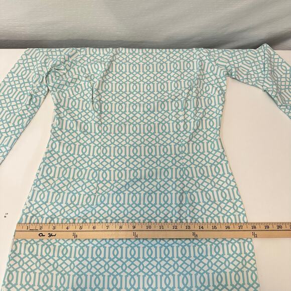 J. McLaughlin Mini Dress Size XS Catalina Cloth Nylon 3/4 Sleeve White Green - Picture 6 of 12